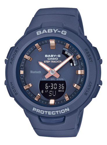 Женские ударопрочные фитнес часы CASIO BABY-G BSA-B100-2AER G-SQUAD Blue Step Tracker, Bluetooth, LAP 200, Ana-Digi, wr100m.