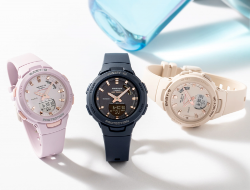 Серия женских фитнес-часов CASIO BABY-G BSA-B100 представлена моделями: BSA-B100-4A2ER, BSA-B100-2AER и BSA-B100-4A1ER.