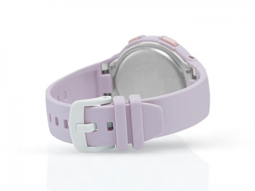 Застежка женских часов CASIO BABY-G BSA-B100-4A2ER из сиреневого полимерного материала с надежной фиксацией.