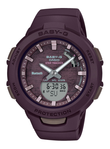 Женские ударопрочные фитнес часы CASIO BABY-G BSA-B100AC-5AER G-SQUAD Nature Colours Brown, шагомер, BLE, Ana-Digi, 100m.