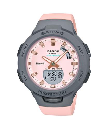 Женские ударопрочные фитнес часы CASIO BABY-G BSA-B100MC-4AER G-SQUAD Misty Pastel Pink с шагомером, Bluetooth, Ana-Digi.