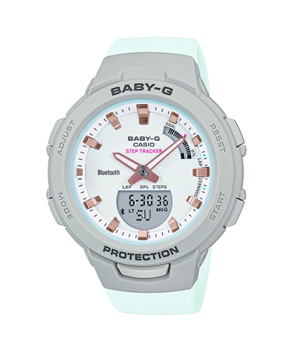 Женские ударопрочные фитнес часы CASIO BABY-G BSA-B100MC-8AER G-SQUAD Misty Pastel Blue с шагомером, Bluetooth, Ana-Digi.