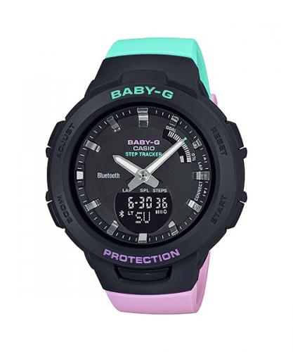 Женские ударопрочные фитнес часы CASIO BABY-G BSA-B100MT-1AER G-SQUAD Misty Pastel шагомер, Bluetooth, Ana-Digi, wr100m.
