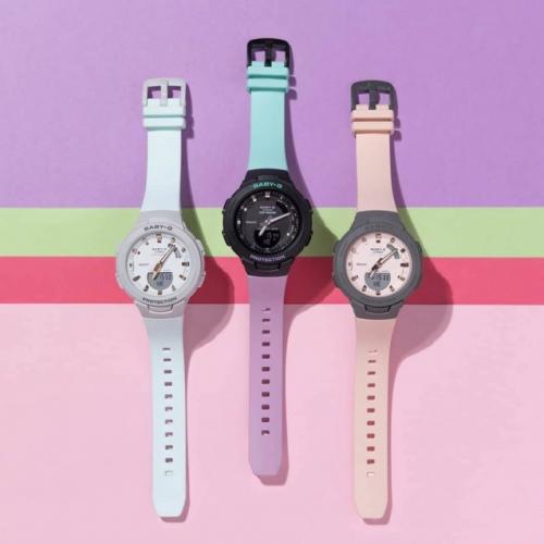 Серия женских фитнес часов BABY-G BSA-B100 G-SQUAD Misty Pastel: BSA-B100MC-8AER, BSA-B100MT-1AER и BSA-B100MC-4AER.