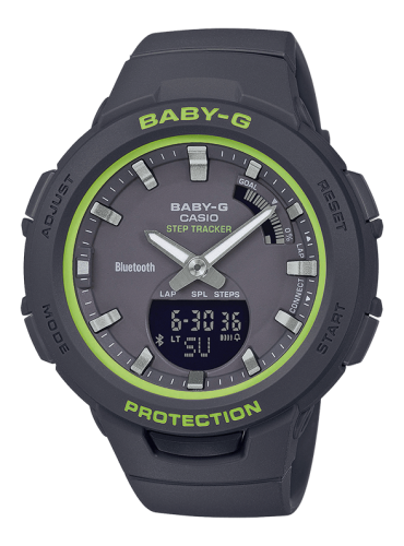 Женские ударопрочные фитнес часы CASIO BABY-G BSA-B100SC-1AER G-SQUAD Spring Color черные шагомер, Bluetooth, Ana-Digi, 100m.