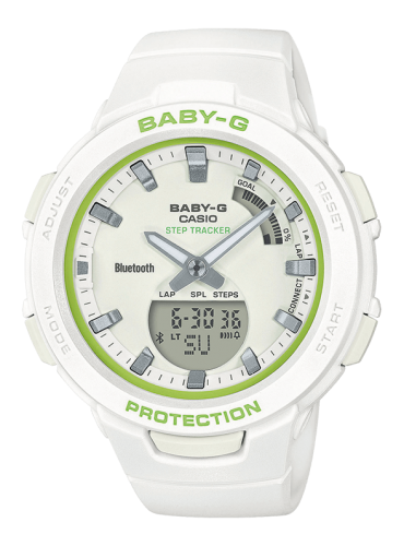 Женские ударопрочные фитнес часы CASIO BABY-G BSA-B100SC-7AER G-SQUAD Spring Color белые шагомер, Bluetooth, Ana-Digi, 100m.