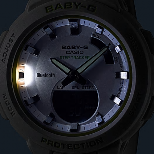 Автоматическая подсветка циферблата часов BABY-G BSA-B100SC-7AER осуществляется с помощью яркого светодиода.