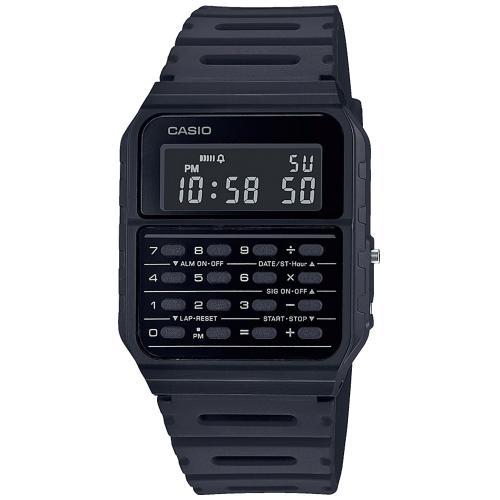 Пластиковые ретро часы с калькулятором CASIO VINTAGE CA-53WF-1BEF черные с инверсной индикацией, цифровые, WR.