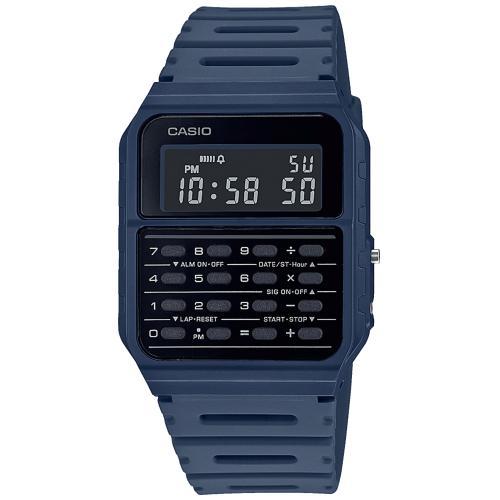 Пластиковые ретро часы с калькулятором CASIO VINTAGE CA-53WF-2BEF синие с инверсной индикацией, цифровые, WR.