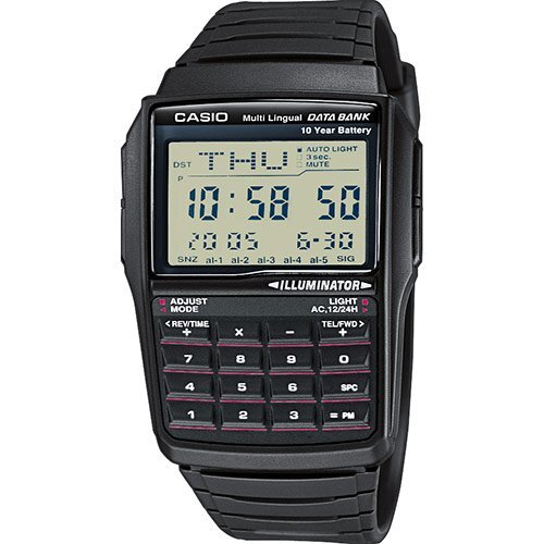 Винтажные часы с калькулятором CASIO VINTAGE DBC-32-1AES черные на полимере, Data Bank, батарея 10 лет, подсветка, Digi.