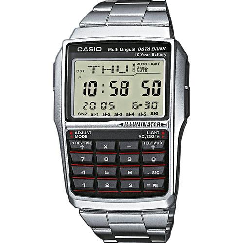 Винтажные часы с калькулятором CASIO VINTAGE DBC-32D-1AES Data Bank, браслет, серебристые, батарея 10 лет, подсветка, Digi.