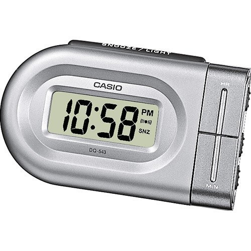 Дорожный электронный будильник CASIO DQ-543-8EF серый с подсветкой, повтор сигнала, snooze, пластиковый, 96 мм.
