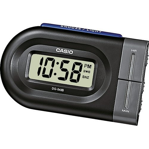 Дорожный электронный будильник CASIO DQ-543B-1EF черный с подсветкой, повтор сигнала, snooze, пластиковый, 96 мм.