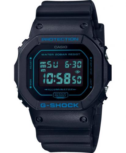 Прямоугольные ударопрочные часы CASIO G-SHOCK DW-5600BBM-1ER Matte матово-черные с синей инверсной индикацией, 200m.