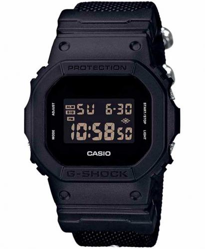 Прямоугольные ударопрочные часы CASIO G-SHOCK DW-5600BBN-1ER «Military Black» с тканевым ремнем Cordura, EL, digi, wr200m.