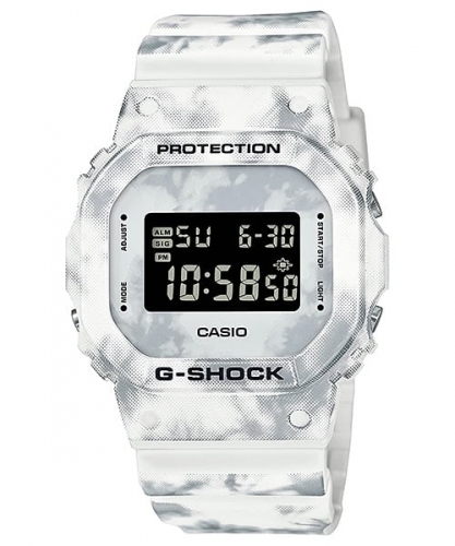 Прямоугольные противоударные часы CASIO G-SHOCK DW-5600GC-7ER «Grunge Snow Camouflage» матово-белые, EL, digital, 200m.