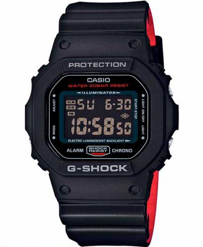 Прямоугольные ударопрочные часы CASIO G-SHOCK DW-5600HR-1ER Black&Red Heritage с двухслойным ремешком, digi, wr200m.