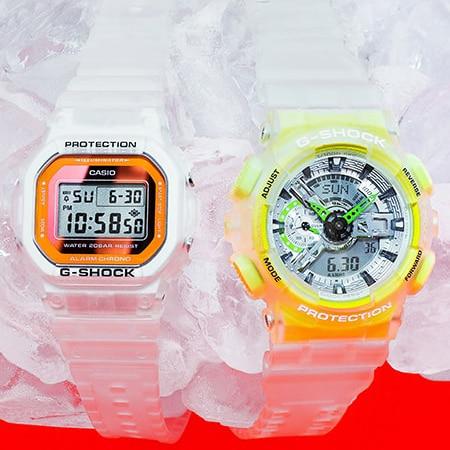 Серия полупрозрачных часов CASIO G-SHOCK «Sporty Skeleton Series», фото моделей DW-5600LS-7ER & GA-110LS-7AER.