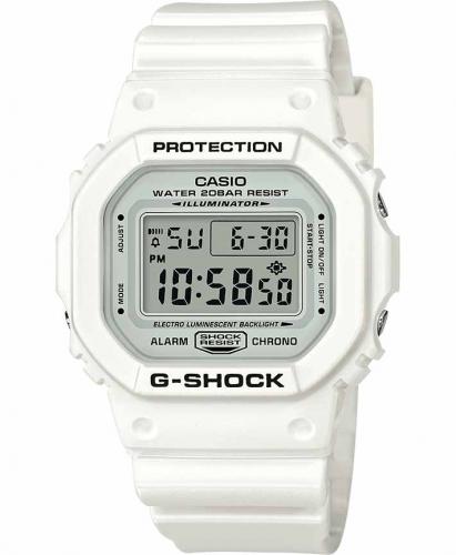 Прямоугольные противоударные часы CASIO G-SHOCK DW-5600MW-7ER «Marine White» матово-белые, EL-подсветка, digital, 200m.