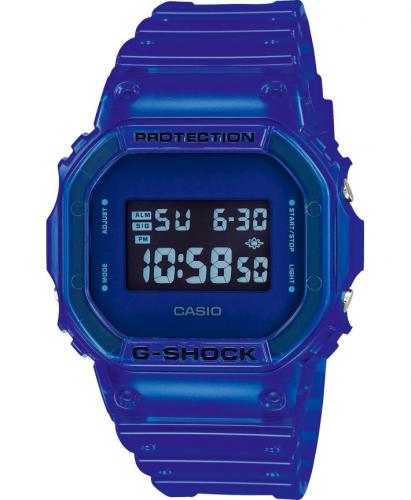 Полупрозрачные ударопрочные часы CASIO G-SHOCK DW-5600SB-2ER Color Skeleton прямоугольные синего цвета digital, wr200m.