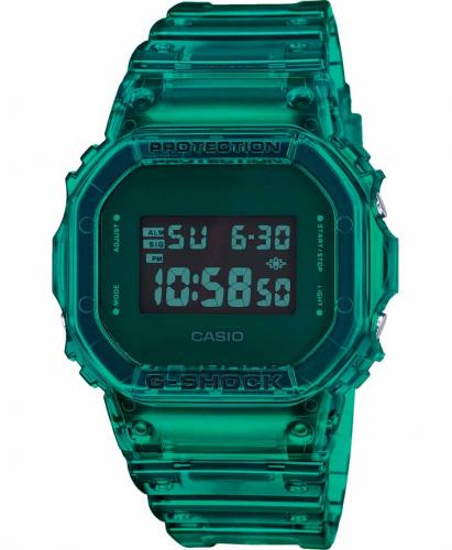 Полупрозрачные ударопрочные часы CASIO G-SHOCK DW-5600SB-3ER Color Skeleton прямоугольные зеленого цвета digi, wr200m.