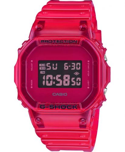 Полупрозрачные ударопрочные часы CASIO G-SHOCK DW-5600SB-4ER Color Skeleton прямоугольные красного цвета digi, wr200m.