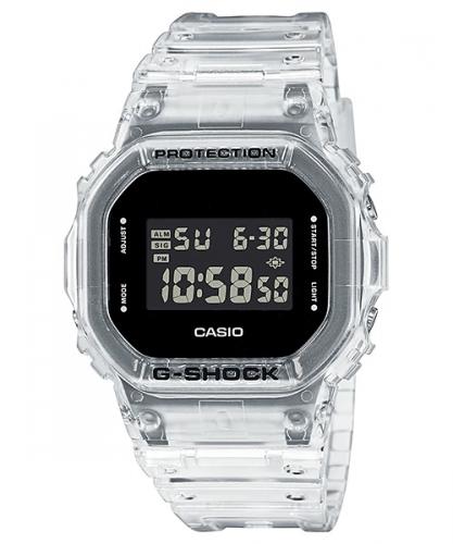 Прозрачные противоударные часы CASIO G-SHOCK DW-5600SKE-7ER SKE Skeleton в прямоугольном корпусе с инверсным LCD.
