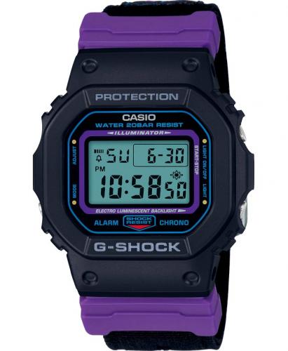 Прямоугольные противоударные часы CASIO G-SHOCK DW-5600THS-1ER Throwback 1990s / Joker фиолетово-черные, digital, wr200m.