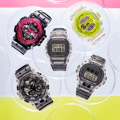 Серия часов G-SHOCK «Clear Skeleton» представлена пятью моделями в полупрозрачных корпусах дымчатых цветов.