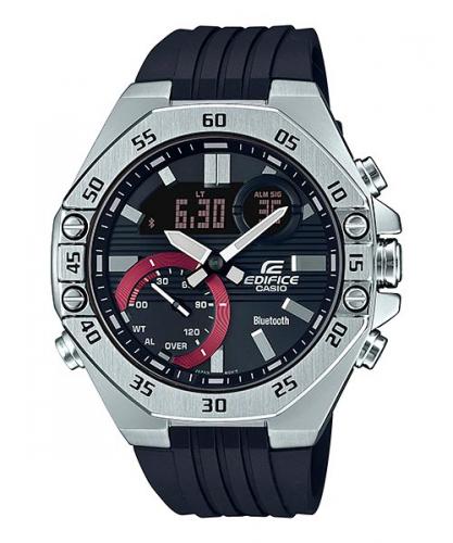 Восьмиугольные спортивные Bluetooth часы CASIO EDIFICE ECB-10P-1AEF Black&Red на полимерном ремешке, Ana-Digi, wr100m.
