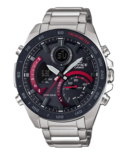 Аналогово-цифровые мужские Bluetooth часы CASIO EDIFICE ECB-900DB-1AER с черным циферблатом на браслете, Solar, wr100m.
