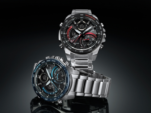Серия часов CASIO EDIFICE ECB-900 с яркими акцентами представлена 2 моделями: синие ECB-900DB-1BER и красные ECB-900DB-1AER.