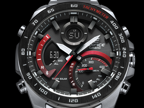 Часовые маркеры и контрастные стрелки часов CASIO EDIFICE ECB-900DB-1AER с флуоресцентным покрытием Neobrite.