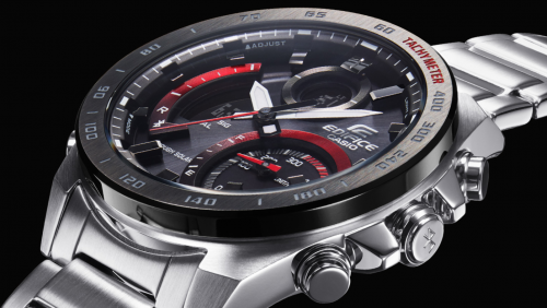 Часы CASIO EDIFICE ECB-900DB-1AER получили 3D-дизайн черно-красного циферблата, пронизанный духом автоспорта.