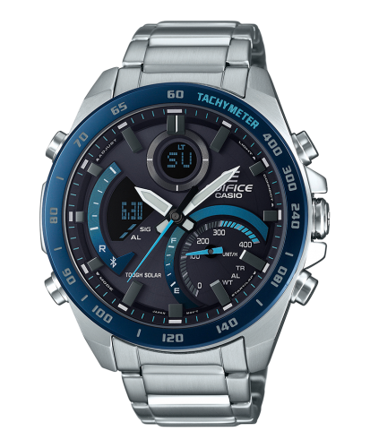 Аналогово-цифровые мужские Bluetooth часы CASIO EDIFICE ECB-900DB-1BER с черно-синим циферблатом на браслете, Solar, 100m.