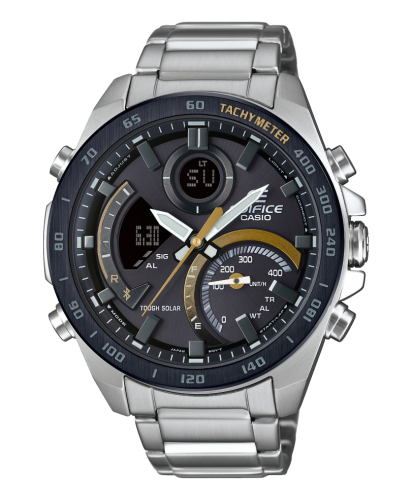 Аналогово-цифровые мужские Bluetooth часы CASIO EDIFICE ECB-900DB-1CER с черно-желтым циферблатом, браслет, Solar, 100m.