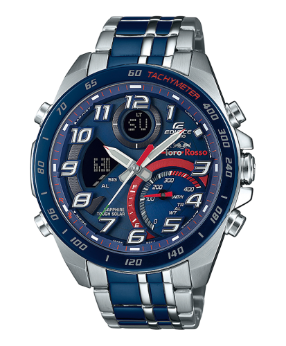 Аналогово-цифровые мужские Bluetooth часы CASIO EDIFICE ECB-900TR-2AER с синим циферблатом на браслете IP blue, Solar, 100m.