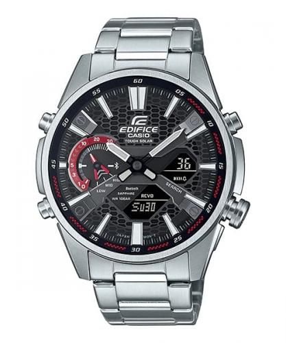Тонкие Bluetooth BLE часы CASIO EDIFICE ECB-S100D-1AEF с черным сетчатым циферблатом, сапфировое стекло, Solar, Ana-Digi, wr100m.