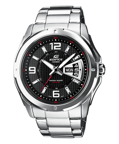 Мужские аналоговые наручные часы CASIO EDIFICE EF-129D-1AVEF черный циферблат, на браслете, с датой и днем недели, wr100m.
