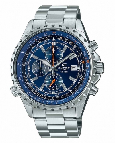 Часы с хронографом CASIO EDIFICE EF-527D-2AVUEF с логарифмической линейкой на синем циферблате, на браслете, wr100m.