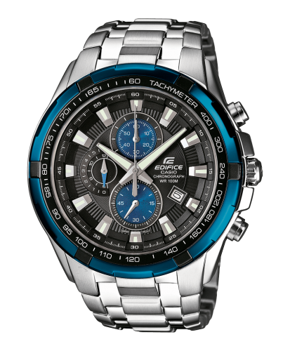 Крупный мужской спортивный хронограф CASIO EDIFICE EF-539D-1A2VEF с черно-синим циферблатом на браслете, wr100m, Neobrite.
