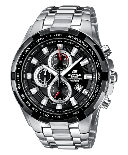 Крупный мужской спортивный хронограф CASIO EDIFICE EF-539D-1AVEF с черным циферблатом на стальном браслете, wr100m.