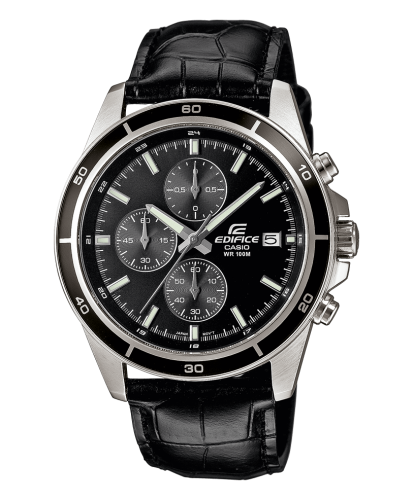 Мужские аналоговые часы CASIO EDIFICE EFR-526L-1AVUEF с черным циферблатом на кожаном ремешке с секундомером, wr100m.