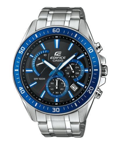 Спортивные часы хронограф с ретроградом CASIO EDIFICE EFR-552D-1A2VUEF черно-синие на стальном браслете, wr100m, Neobrite.