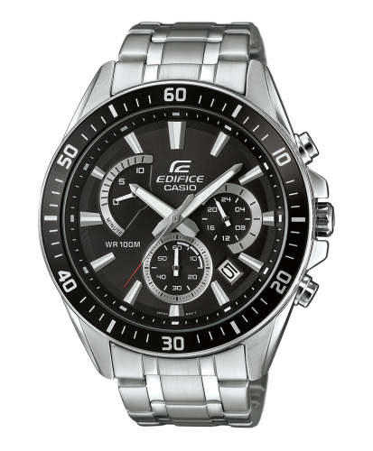 Спортивные часы хронограф с ретроградом CASIO EDIFICE EFR-552D-1AVUEF с черным циферблатом на стальном браслете, wr100m.