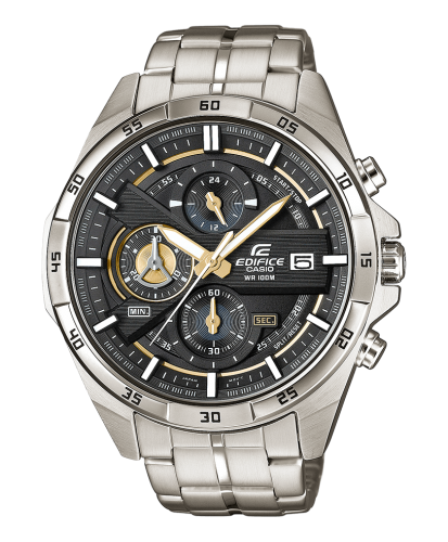 Спортивные мужские часы с хронографом CASIO EDIFICE EFR-556D-1AVUEF с черно-желтым циферблатом на браслете, wr100m.