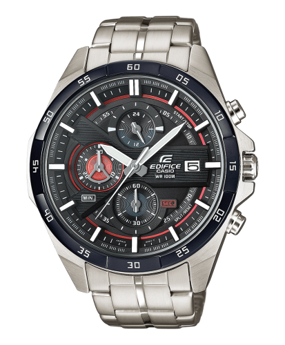Спортивные мужские часы с хронографом CASIO EDIFICE EFR-556DB-1AVUEF с черно-красным циферблатом на браслете, wr100m.