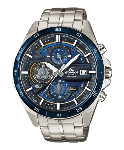 Спортивные мужские часы с хронографом CASIO EDIFICE EFR-556DB-2AVUEF с синим циферблатом на стальном браслете, wr100m.
