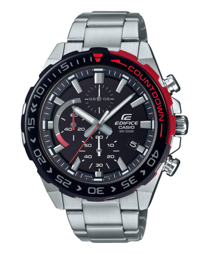 Крупный спортивный аналоговый хронограф CASIO EDIFICE EFR-566DB-1AVUEF с черно-красным циферблатом на браслете, wr100m.