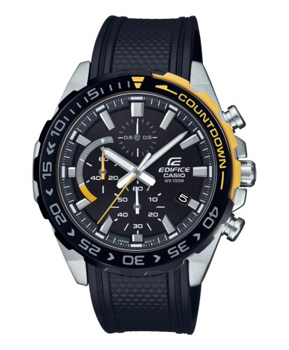Крупный спортивный аналоговый хронограф CASIO EDIFICE EFR-566PB-1AVUEF с черно-желтым циферблатом на полимере, wr100m.